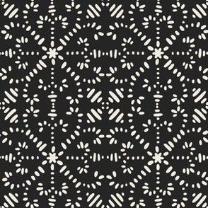 intertwined - creamy white _ raisin black - hand drawn geometric tile