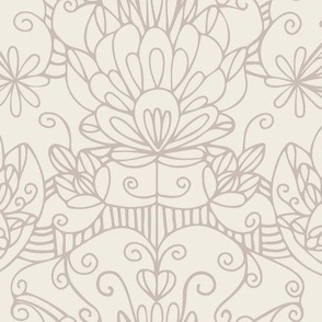 lovely - creamy white _ silver rust blush - traditional line art design