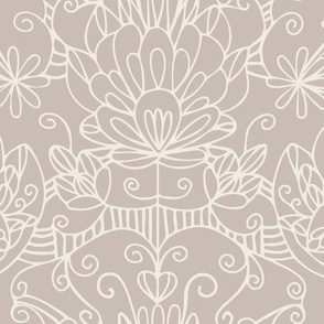 lovely - creamy white _ silver rust blush 02 - traditional line art design