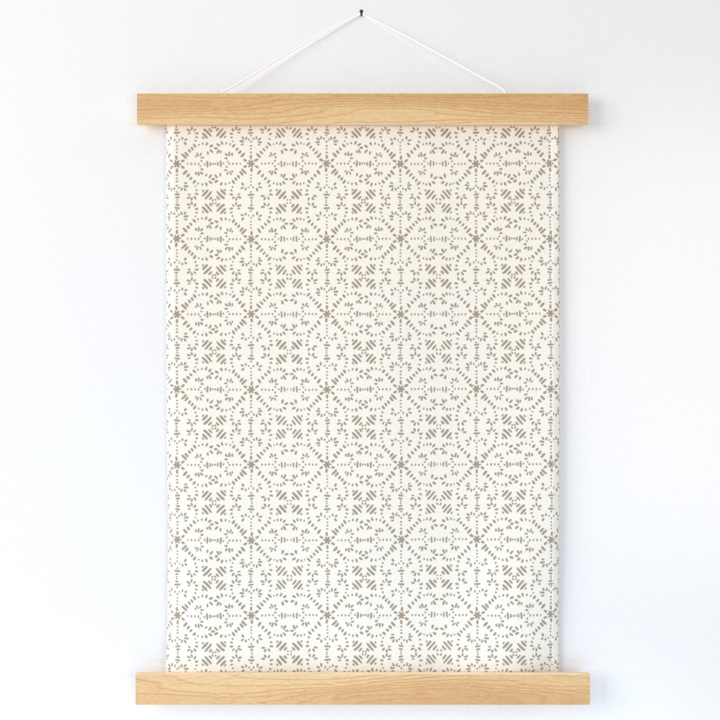 intertwined - creamy white _ khaki brown - hand drawn geometric tile