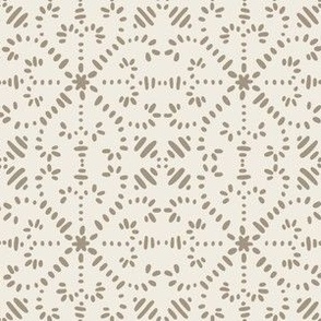 intertwined - creamy white _ khaki brown - hand drawn geometric tile