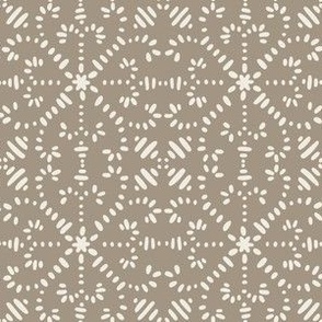intertwined - creamy white _ khaki brown 02 - hand drawn geometric tile