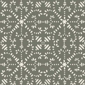 intertwined - creamy white _ limed ash green 02 - hand drawn geometric tile