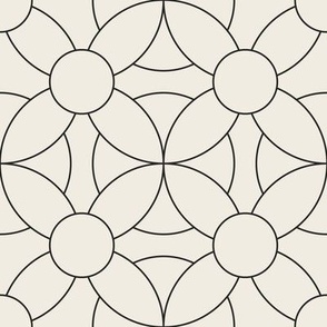 retro circles - creamy white _ raisin black  - black and white simple geometric tile