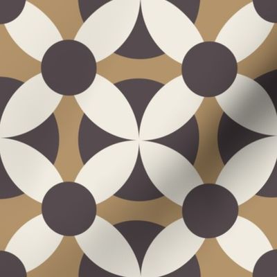 retro circles - creamy white _ lion gold _ purple brown - simple geometric tile
