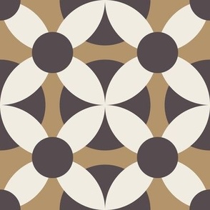 retro circles - creamy white _ lion gold _ purple brown - simple geometric tile
