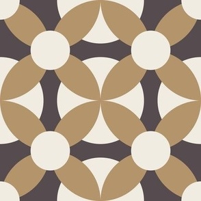 retro circles - creamy white _ lion gold mustard _ purple brown - simple geometric tile