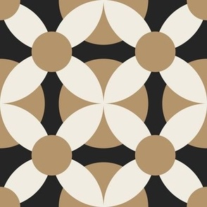 retro circles - creamy white _ lion gold mustard _ raisin black - simple geometric tile