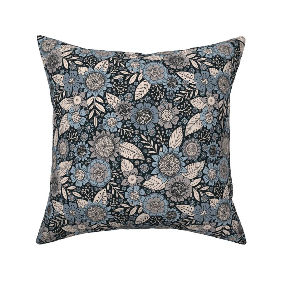 Blue, Black & Gray Floral