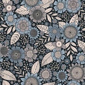 Blue, Black & Gray Floral