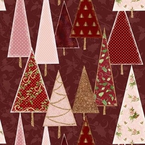 8" Modern Victorian Christmas Trees in Burgundy and Blush by Audrey Jeanne
