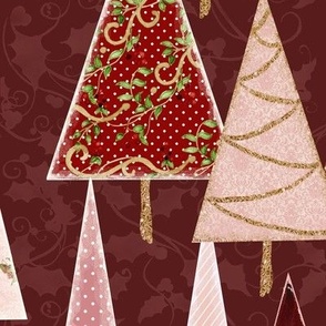 16" Modern Victorian Christmas Trees in Burgundy and Blush by Audrey Jeanne