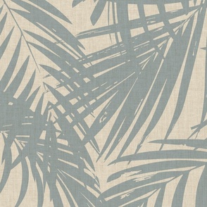 palm leaves - JUMBO, linen texture, dusty blue 