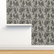 Large-Scale Bigfoot/Sasquatch Toile de Jouy in Charcoal & Taupe