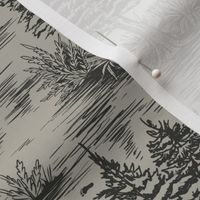 Large-Scale Bigfoot/Sasquatch Toile de Jouy in Charcoal & Taupe