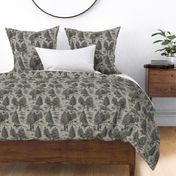 Large-Scale Bigfoot/Sasquatch Toile de Jouy in Charcoal & Taupe