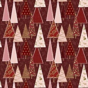 4" Modern Victorian Christmas Trees in Burgundy and Blush by Audrey Jeanne