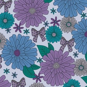 Flowers and Bows - Purple and Blue