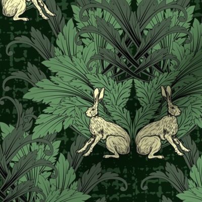 Whimsical 1920 Art Deco Victorian Aesthetic, Contemporary English Arts and Crafts Style, Animal Block Print Rabbit Hare