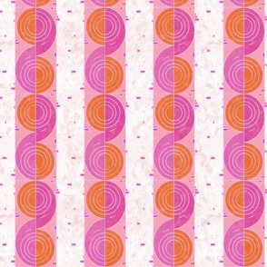 Preppy Pink and Orange Swirls in White -- Preppy Orange and Pink Aesthetic Swirls and Stripes -- 14.04in x 11.67in repeat -- 150dpi (Full Scale)