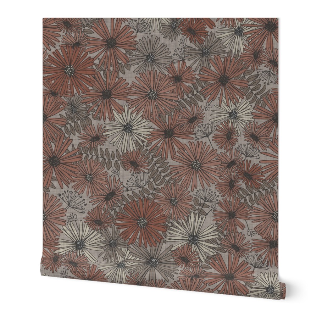 Jumbo // Autumnal Wildflower Daisy - Muted Red, Cream Maximalist 