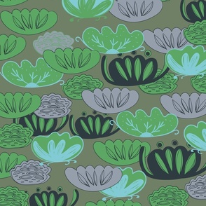 Seamless pattern water lily, lotus leaves flower simple lines Asian Japanese Chinese style. Trend of the season
