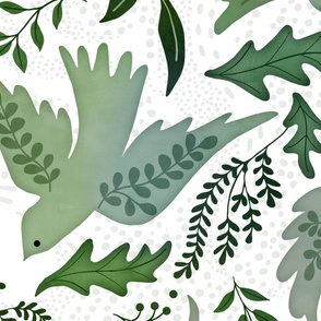 Soft green doves leaves on white large scale