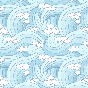 Doodle sky with clouds. Light blue. Small