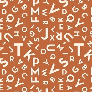 Tossed boho alphabet - minimalist abc in mid-century retro font typography back to school design ivory on burnt orange  SMALL 