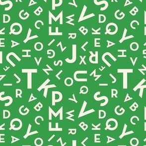 Tossed alphabet - minimalist abc in mid-century retro font typography back to school design ivory on grass green SMALL 