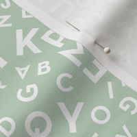 Tossed alphabet - minimalist abc in mid-century retro font typography back to school design white on mist green  SMALL 