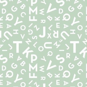 Tossed alphabet - minimalist abc in mid-century retro font typography back to school design white on mist green  SMALL 