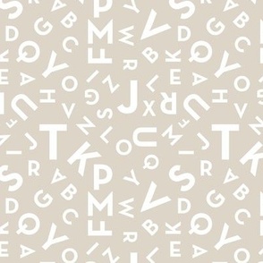 Tossed alphabet - minimalist abc in mid-century retro font typography back to school design white on sand beige SMALL 