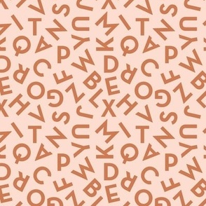 Tossed alphabet ABC - minimalist text mid-century retro font typography back to school design burnt orange on blush SMALL
