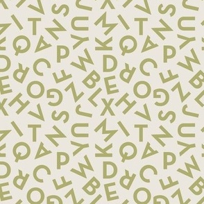 Tossed alphabet ABC - minimalist text mid-century retro font typography back to school design matcha green on ivory SMALL
