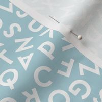 Tossed alphabet ABC - minimalist text mid-century retro font typography back to school design white on baby blue  SMALL