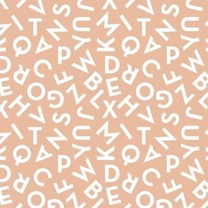 Tossed alphabet ABC - minimalist text mid-century retro font typography back to school design white on blush apricot SMALL