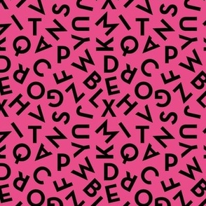 Tossed alphabet ABC - minimalist text mid-century retro font typography back to school design black on barbie pink SMALL