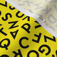 Tossed alphabet ABC - minimalist text mid-century retro font typography back to school design black on neon yellow  SMALL