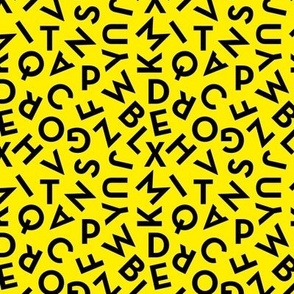 Tossed alphabet ABC - minimalist text mid-century retro font typography back to school design black on neon yellow  SMALL