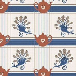 Autumn Leaves, Stripes and Teapots in Blue and Beige