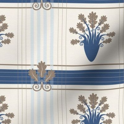 Autumn Leaves and Stripes in Blue and Beige, small scale