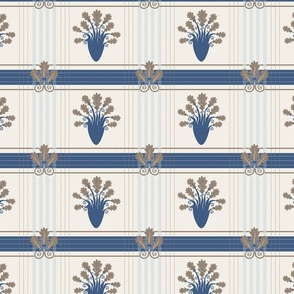 Autumn Leaves and Stripes in Blue and Beige, small scale