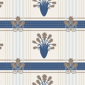 Autumn Leaves and Stripes in Blue and Beige, Medium Scale