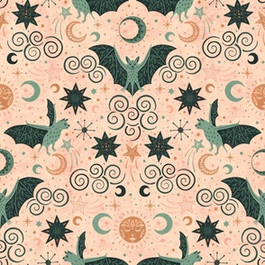 folksy sky with bats pink - celestial 