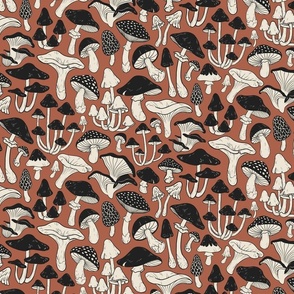 Whimsical Woodland Mushroom Pattern in Terracotta