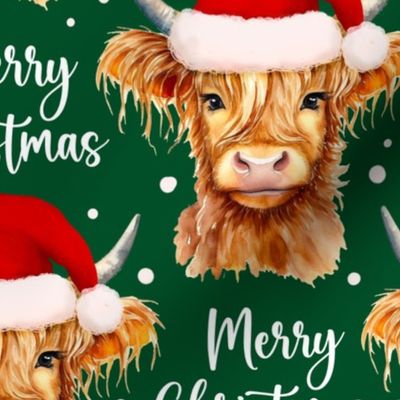 highland cow merry christmas green WB23 large scale