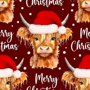 highland cow merry christmas deep red WB23 large scale