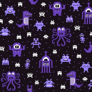 Retro Pixel Monsters purple black