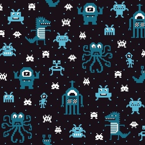 Retro Pixel Monsters blue black